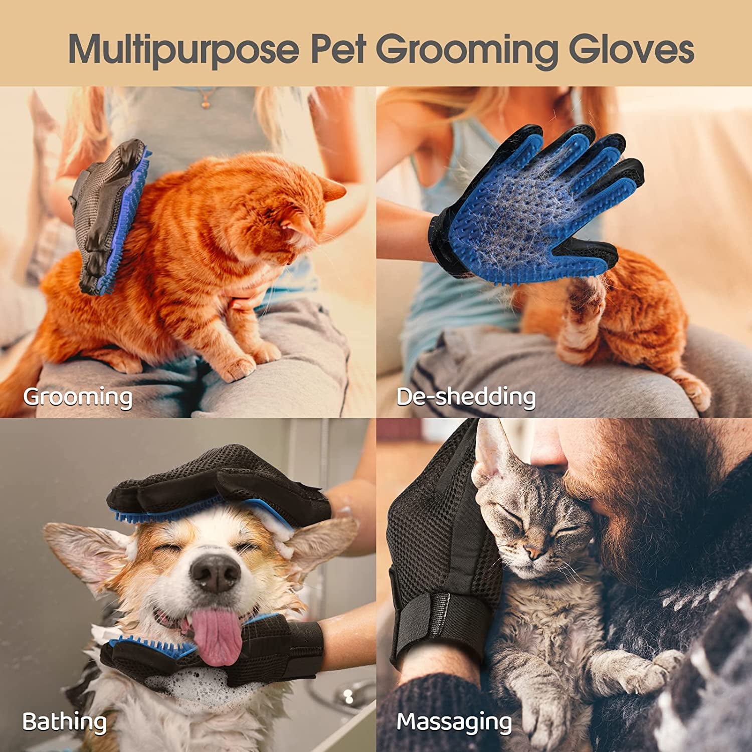 Blue Hair Remover Pet Grooming Gloves  