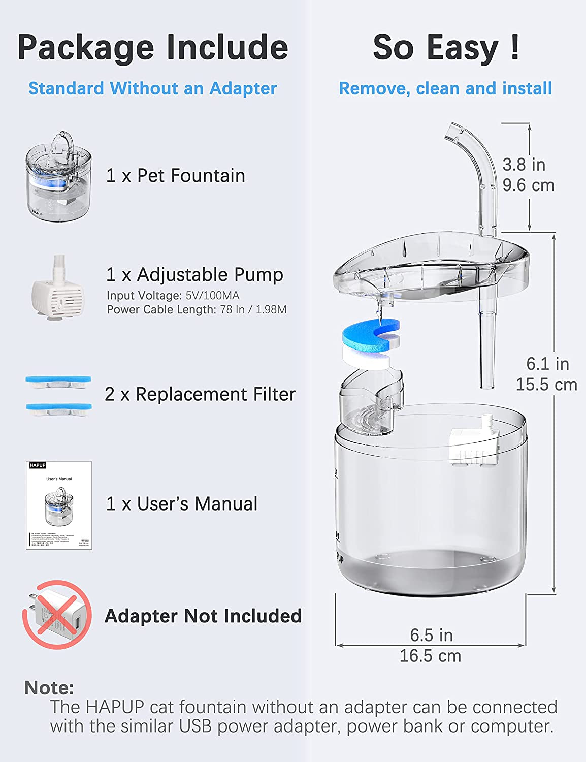 Cat Water Fountain with 2 Replacement Filters