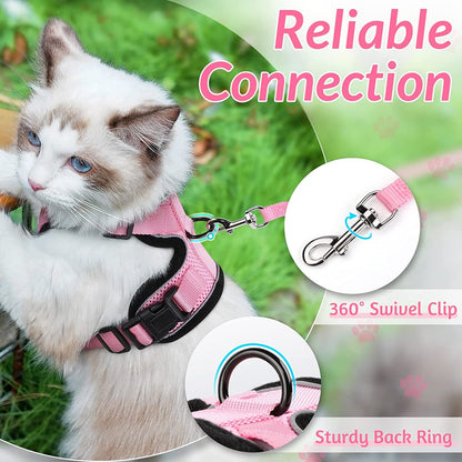 Pink Escape Proof Cat Harness, Leash & Vest