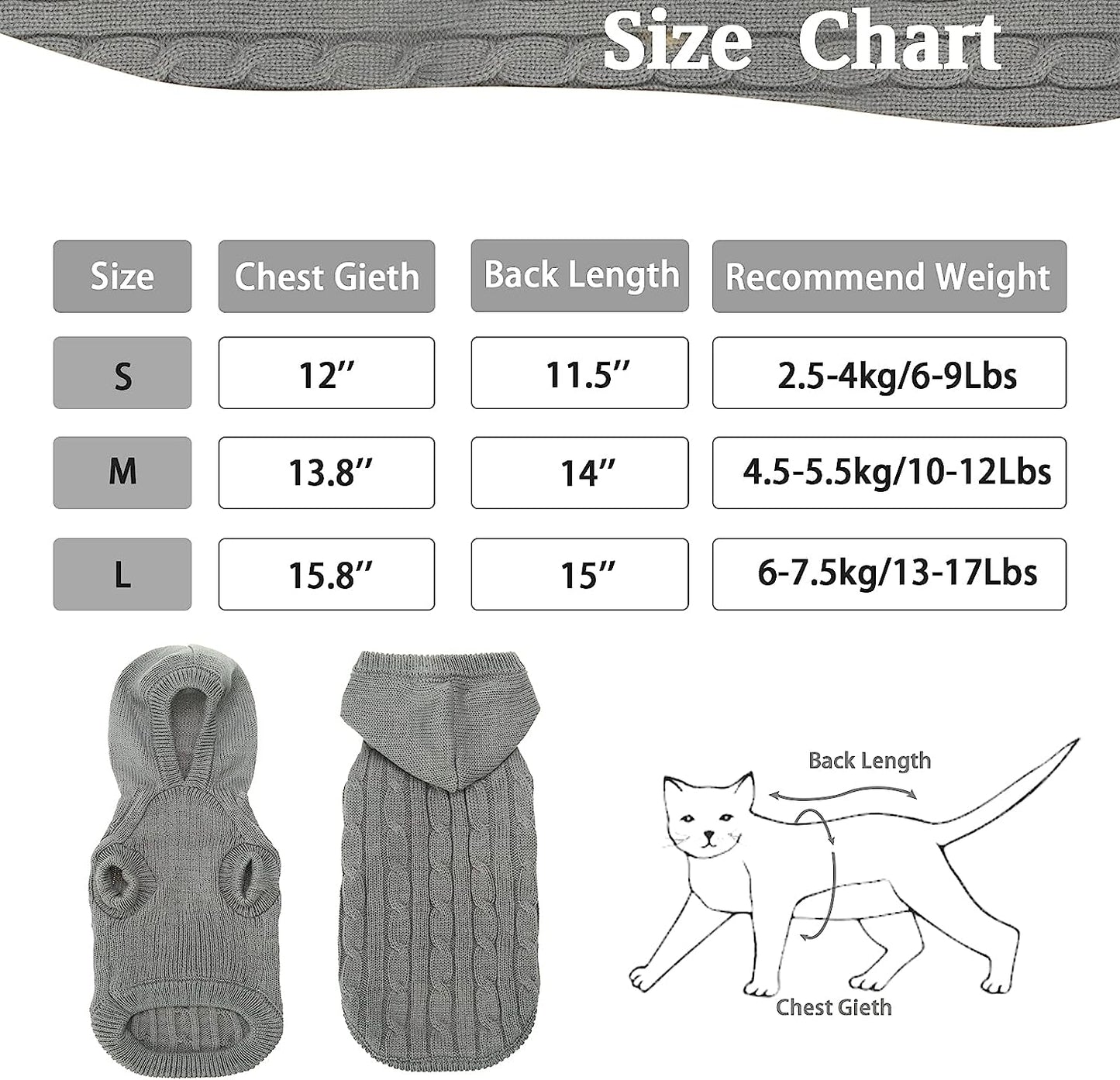 Grey Hooded Knitted Outdoor Cat Sweater 