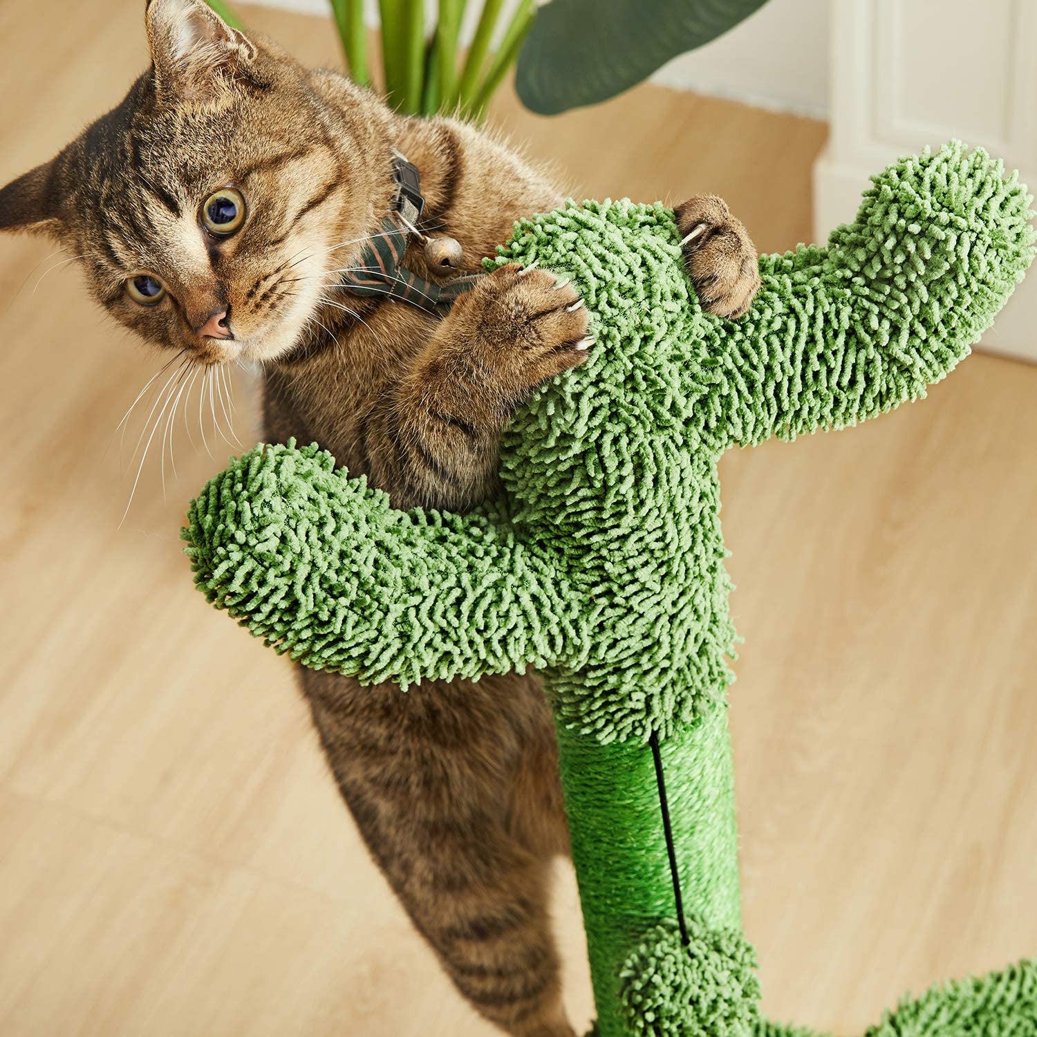 35In Green Cactus Cat Tree with Hammock and Scratching Post