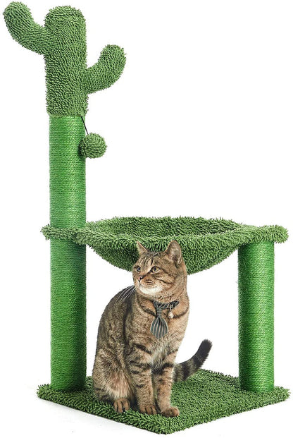 35In Green Cactus Cat Tree with Hammock and Scratching Post