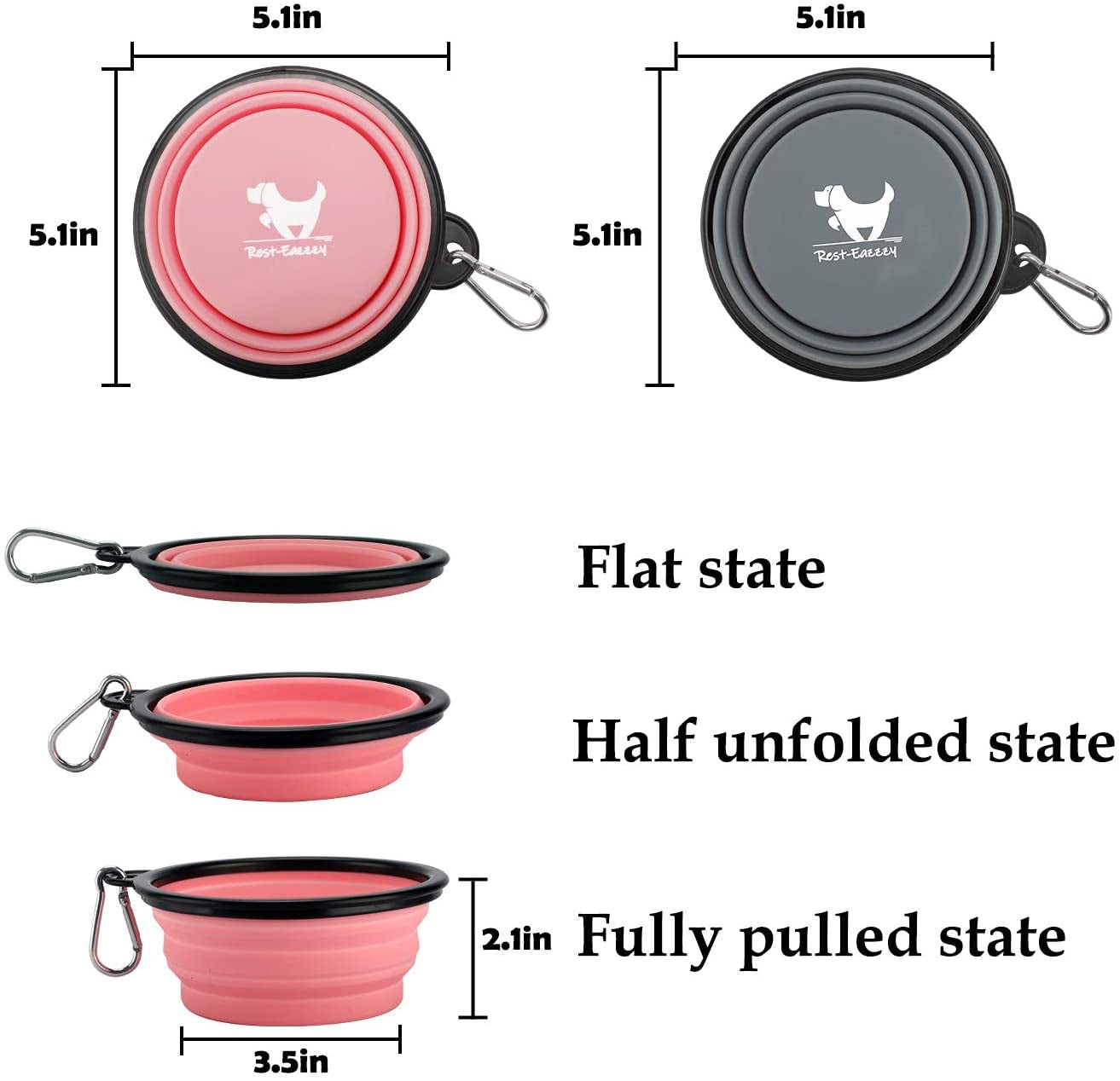 Pink & Grey Collapsible 2-Pack Cat Bowls for Travel