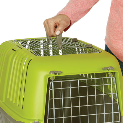 Green 2-Door Top Load Pet Carrier for Cat or Small Dog