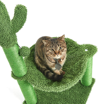 35In Green Cactus Cat Tree with Hammock and Scratching Post