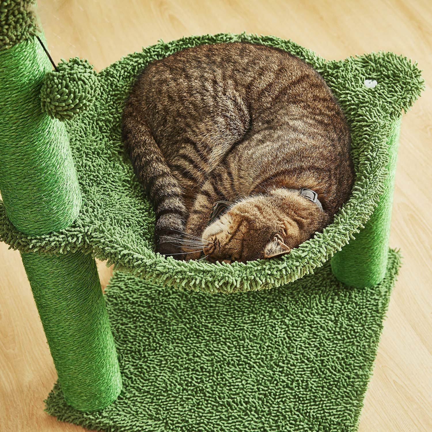 35In Green Cactus Cat Tree with Hammock and Scratching Post