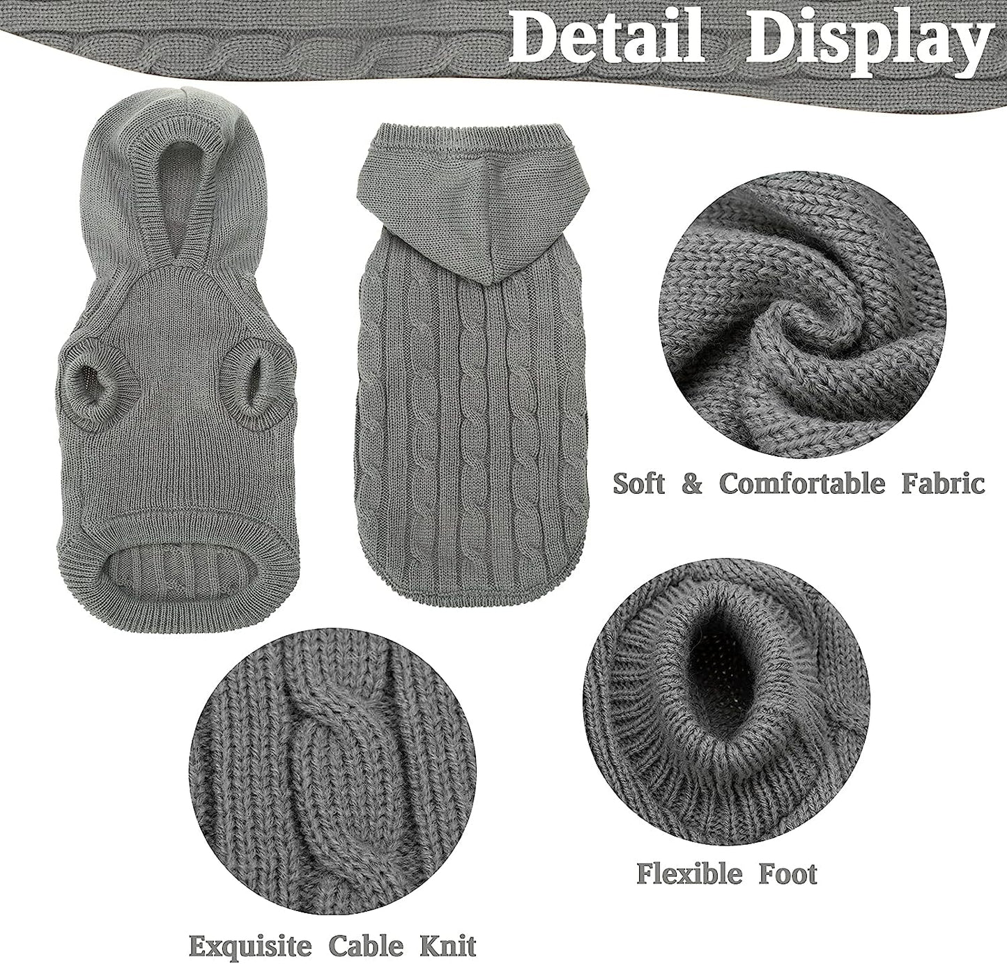 Grey Hooded Knitted Outdoor Cat Sweater 