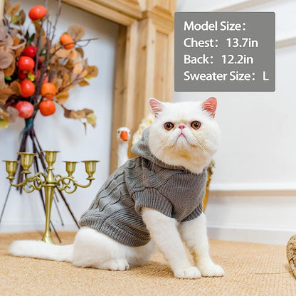 Grey Hooded Knitted Outdoor Cat Sweater 