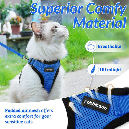 Blue Escape Proof Cat Harness and Leash & Vest 