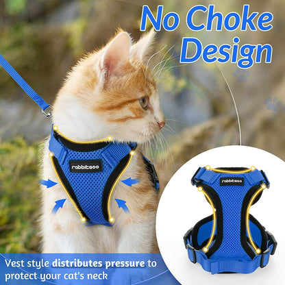 Blue Escape Proof Cat Harness and Leash & Vest 