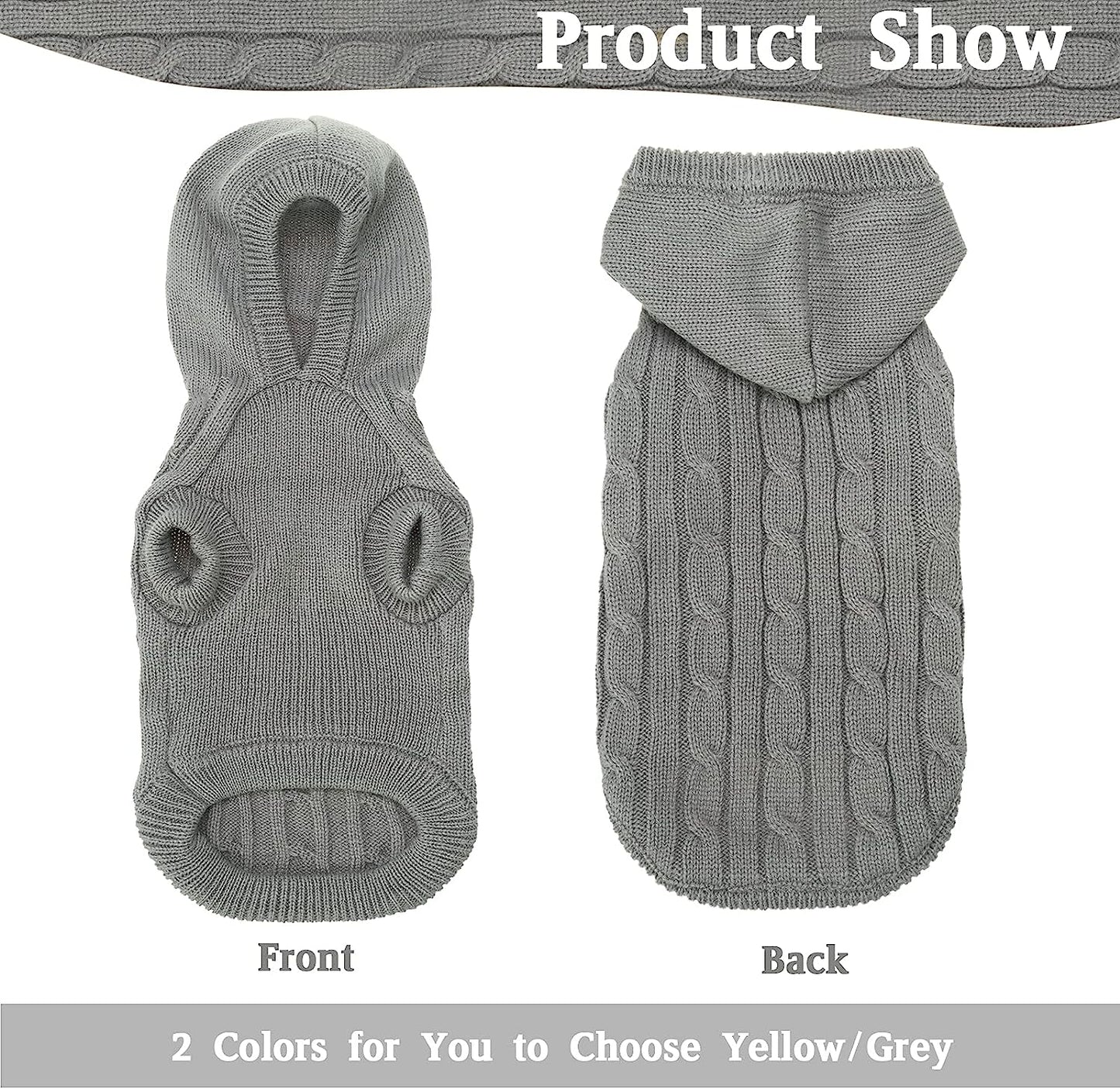 Grey Hooded Knitted Outdoor Cat Sweater 